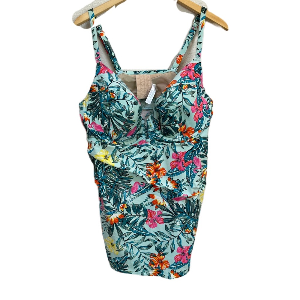 Swim By‎ Cacique Tankini Swim Top Tropical Balconette Lightly Line Women’s 44DD